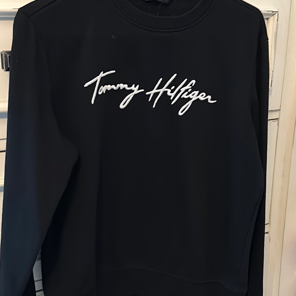 Tommy Hilfiger Black Crewneck Sweater with Embroidered Logo